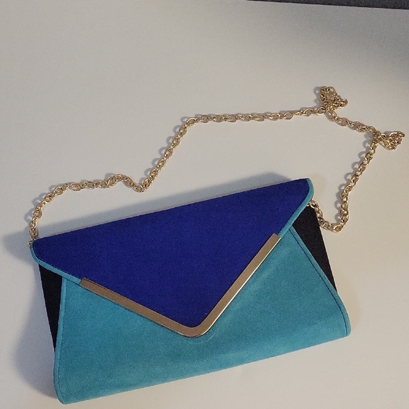 Aldo Vibrant Blue and Teal Clutch with Gold Accent - Picture 1 of 7